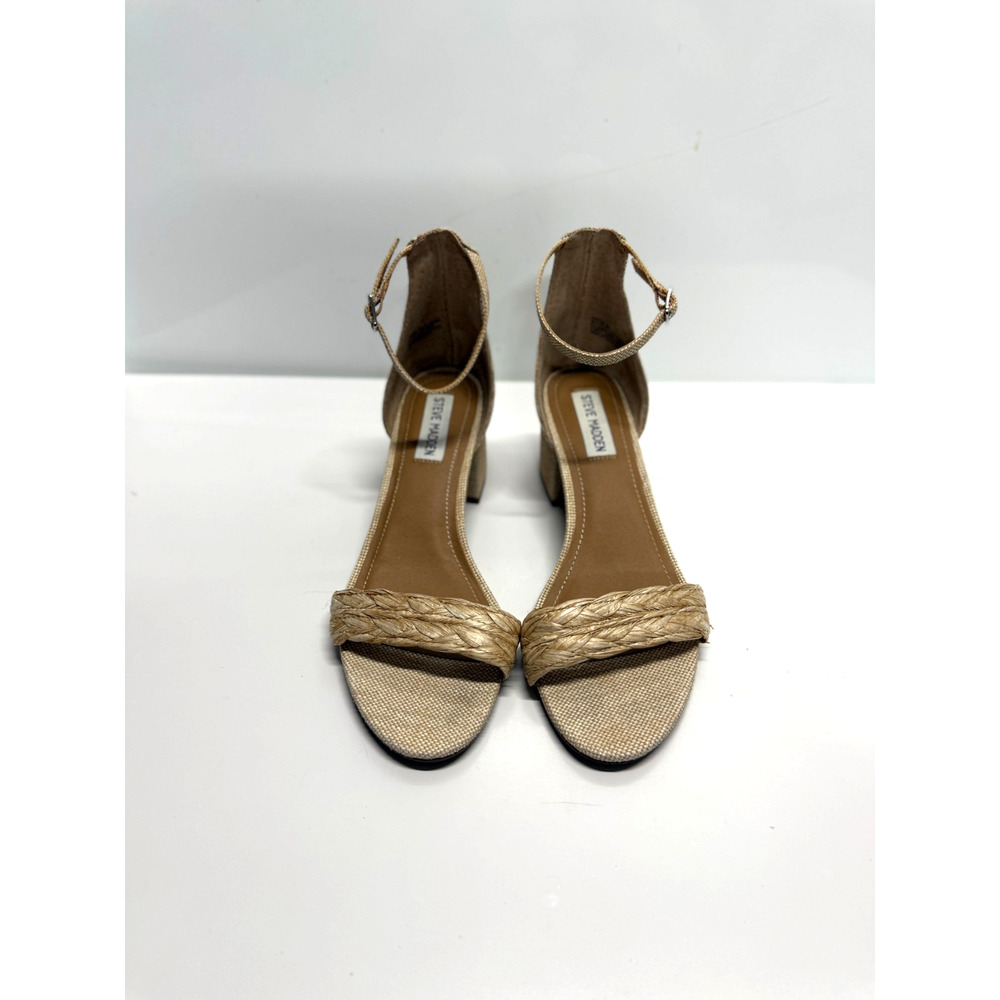 STEVE MADDEN Women's size 8 Irenee Rafia Ankle Strap 2" Open toe